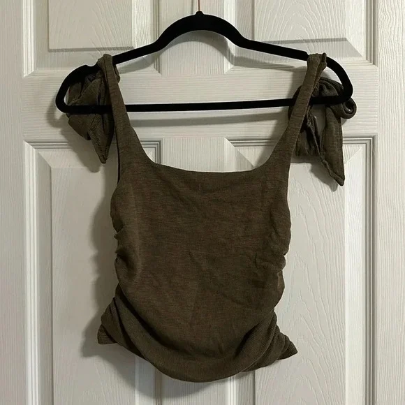 Free People FP Movement Women's Boulevard Tank Top Brown Ties at Shoulder NWOT - Picture 2 of 8